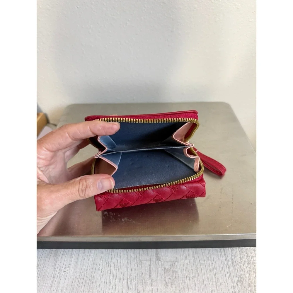 Red Quilted Heart Trifold Wallet Wristlet Zip Around Card‎ Holder